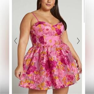 NWT Showpo Brailey Mini Dress Sweetheart Bustier Dress In Pink Jacquard Size 16